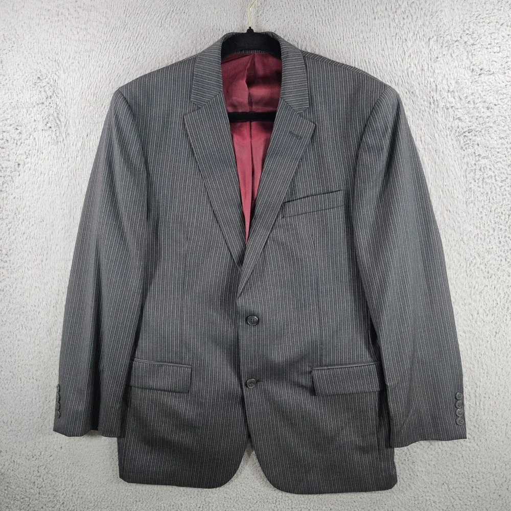 John Varvatos USA Bedford Suit Mens 42R Grey Pinstripe 100% Wool 2PC 35x28 Pants